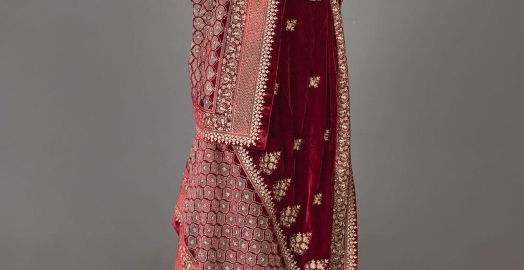 embroidered maroon velvet shawl bareeze