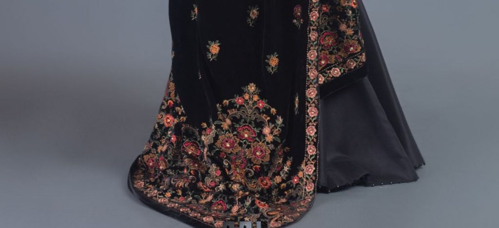 velvet shawl in black by bareeze