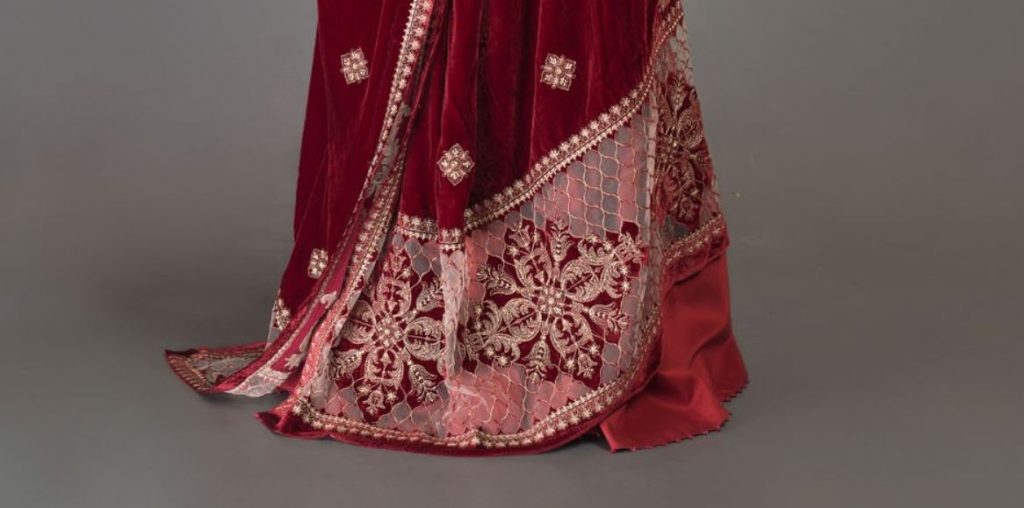 red embroidered velvet shawl