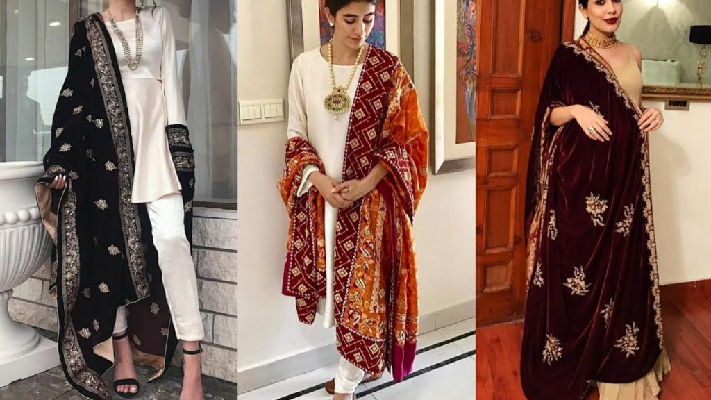 Pakistani Suit with Velvet Shawl
