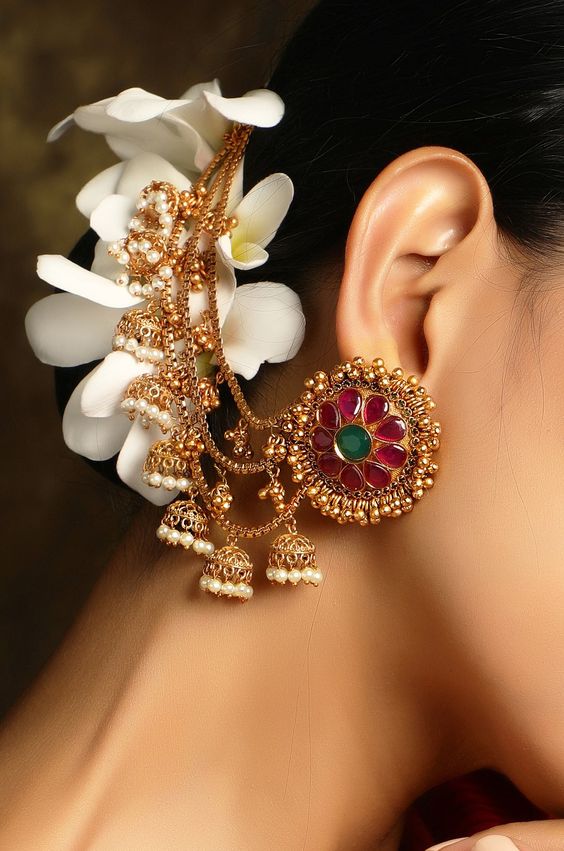Red and Gold Stud Earrings for Bride