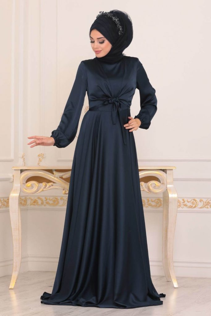 navy blue party wear gown